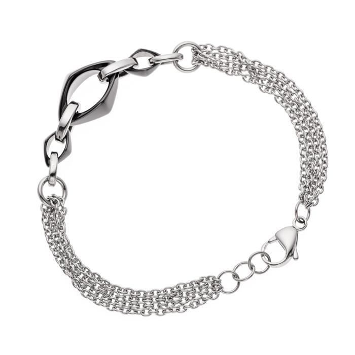

Bracelet - LOLA VAN DER KEEN - Link - Rhodium-plated solid 925 Silver - 3 rings black ceramic & steel - Pouch + certificate чорний