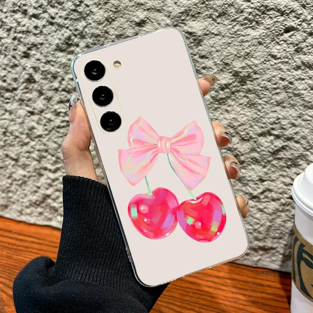 

Cute Cherry Pink Bow Phone Case Silicone Case For Samsung S30,S23,S21,S22,S20 Ultra,S20 FE lite,S10,S9,S8 PIus Cover Clear SamsungS8