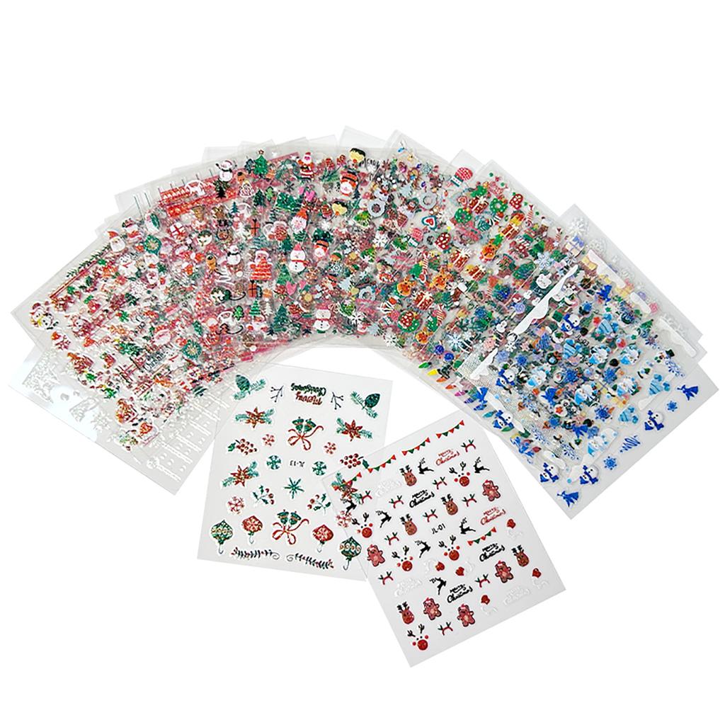 30-150pcs wholesales Santa Claus Pattern Nail Art Stickers Cartoon Santa Claus 3D Nail Stickers for Party Nail Art Supplies