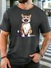 Loud Meowing Tabby Cat Cartoon Graphic Unisexs Crew Neck Short Sleeve Cotton T Shirt Cute Pet Animal Print Male Street Casual Top