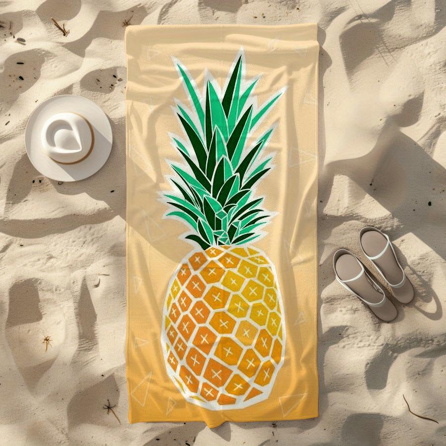 Pineapple Pattern Beach Towel, Soft Absorbent Quick Drying Microfiber for Swimming Camping Bathing Vacation Fun 40X60cm