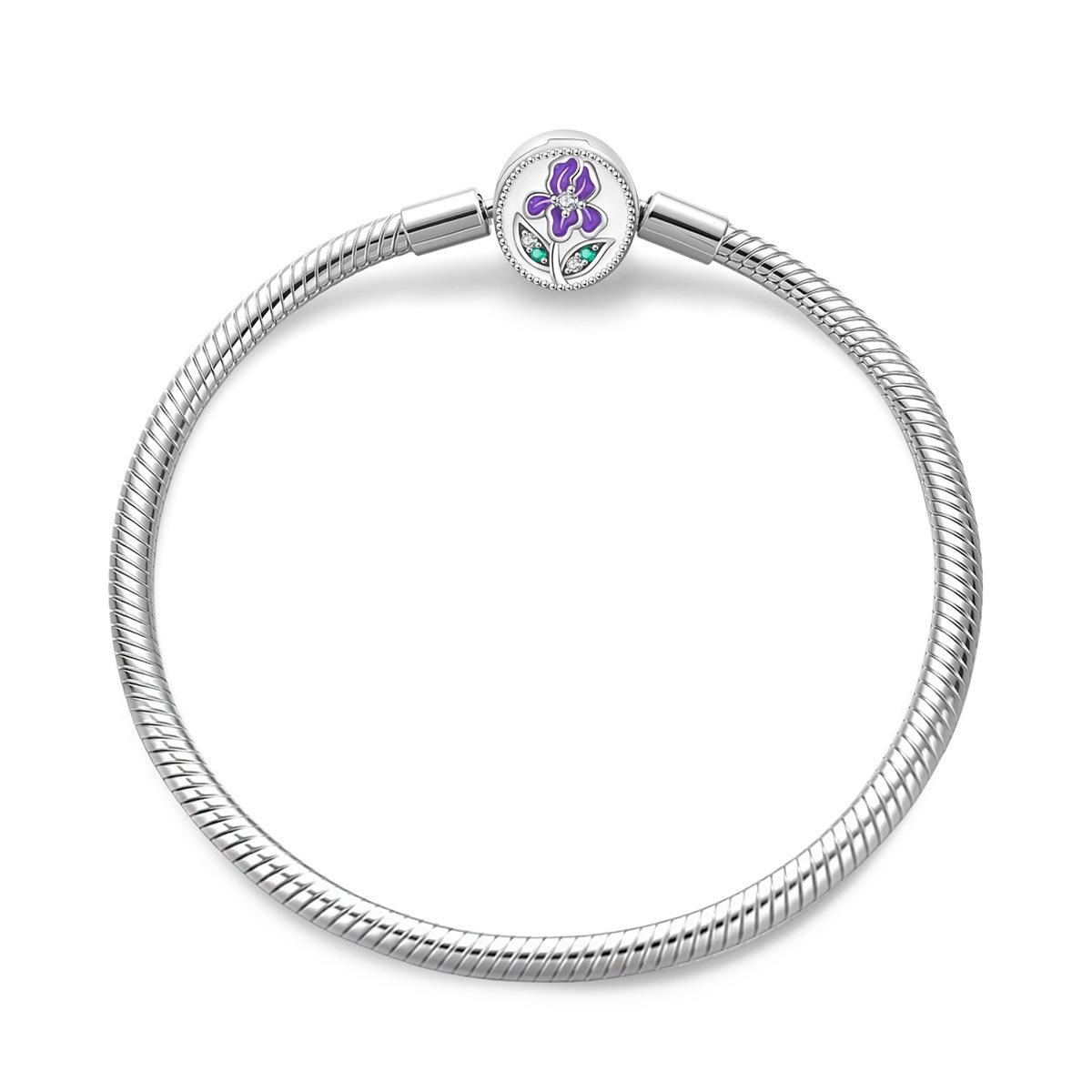 DIY Bracelet with Chrysanthemum and Iris Pendant on Snake Chain with Safety Clasp 17CM
