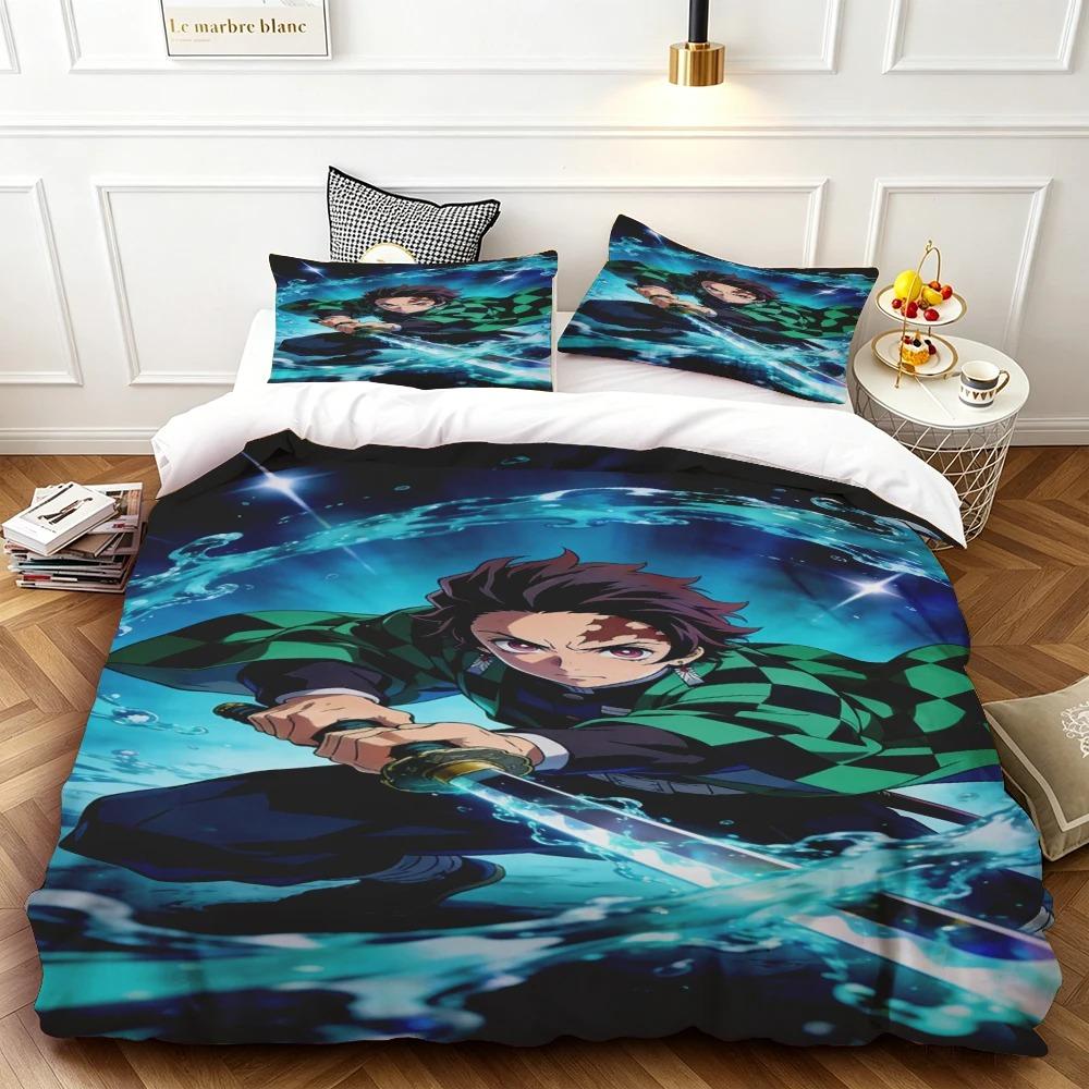 3D Hot sale anime Demon Slayer duvet cover and pillowcase kids' double bed bedding set home bedroom decor gift for boys Girl