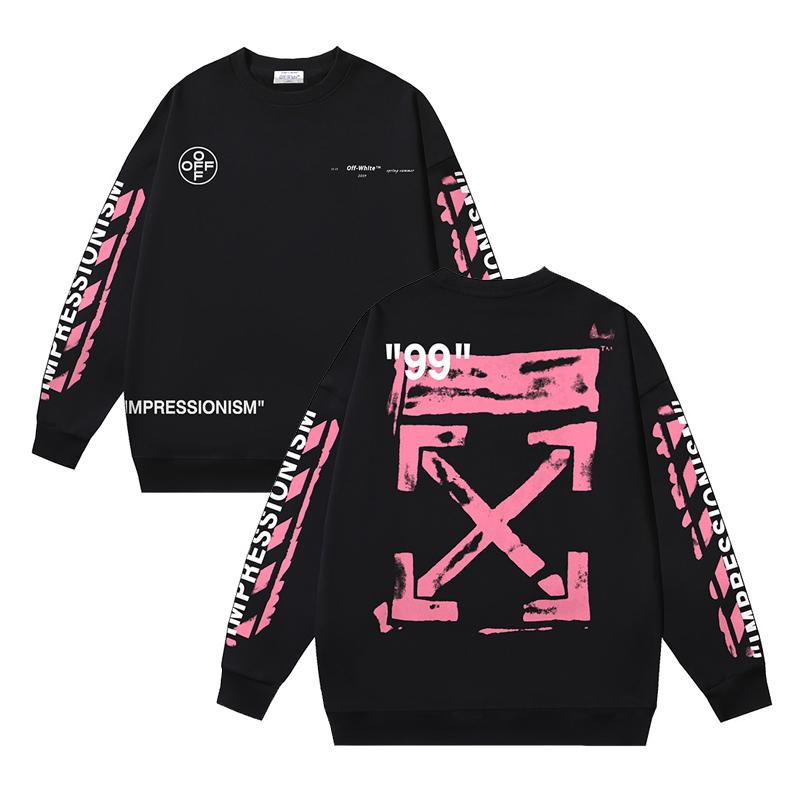 Off-White 2026 Autumn/Winter New 99 Digital Pink Arrow Graffiti Printed Men's and Women's Round Neck Hoodie