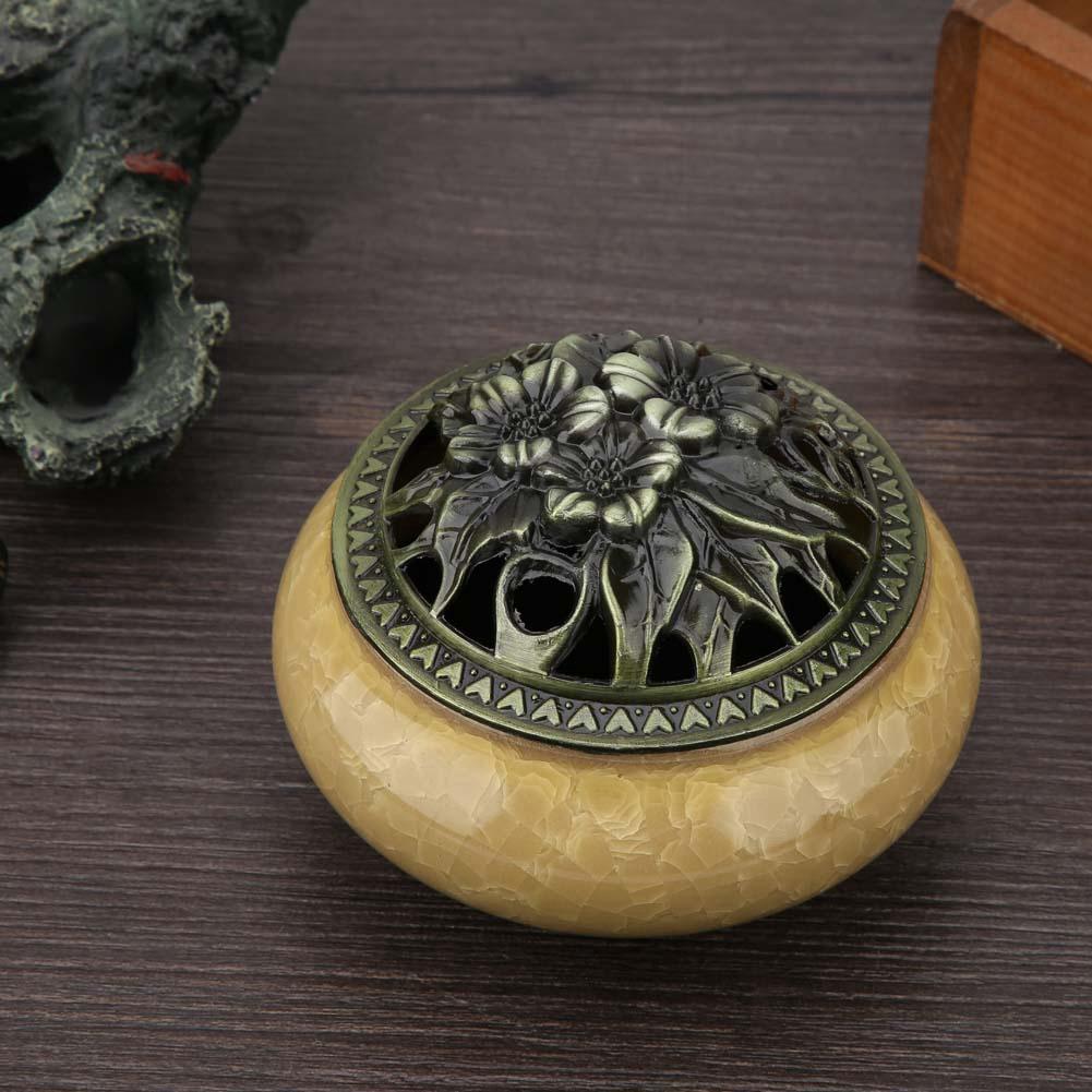 Keramisk Røkelsesbrenner Issprekker Røkelseskar Røkelsesholder Hjem Tehus Dekor(Amber gul)