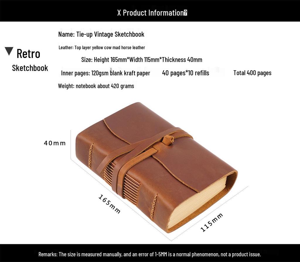 Thick Retro Chinese-Style Cowhide Diary Notebook with Kraft Paper