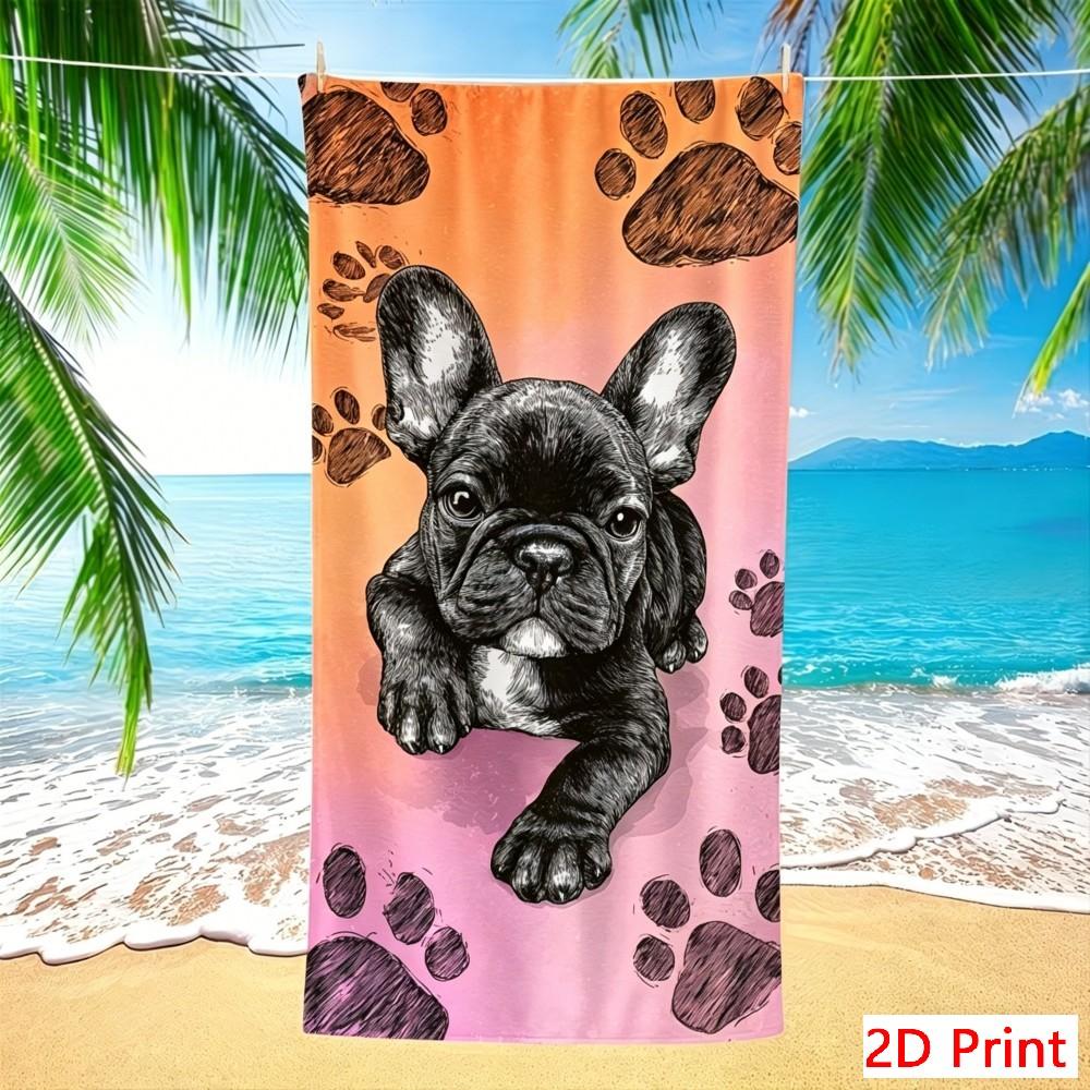 Oversized French Bulldog Beach Towel Large Dog Paw Print Bath Towel Cute Frenchie Lovers Gift Big Size Quick Dry Microfiber Mat