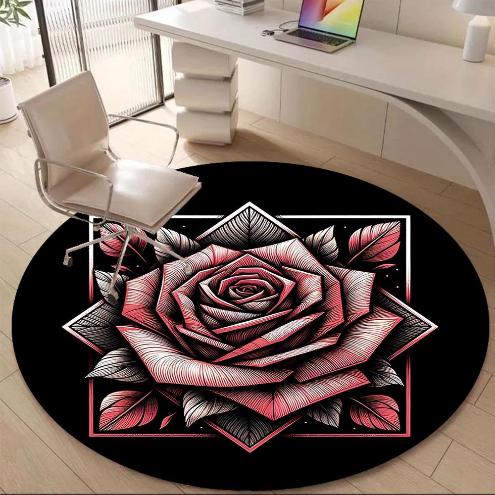 1 Stück Rose Blüte Büro Runder Teppich, Unter Bürostühlen Schlafzimmer Wohnzimmer Heimdekoration, Raumdeko