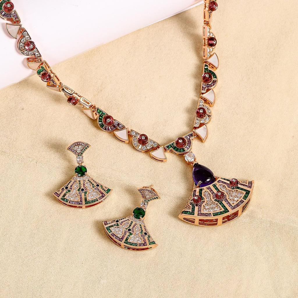 Trendy Winter Geometric Fan S925 Sterling Silver Zircon Earrings & Necklace Set for Women