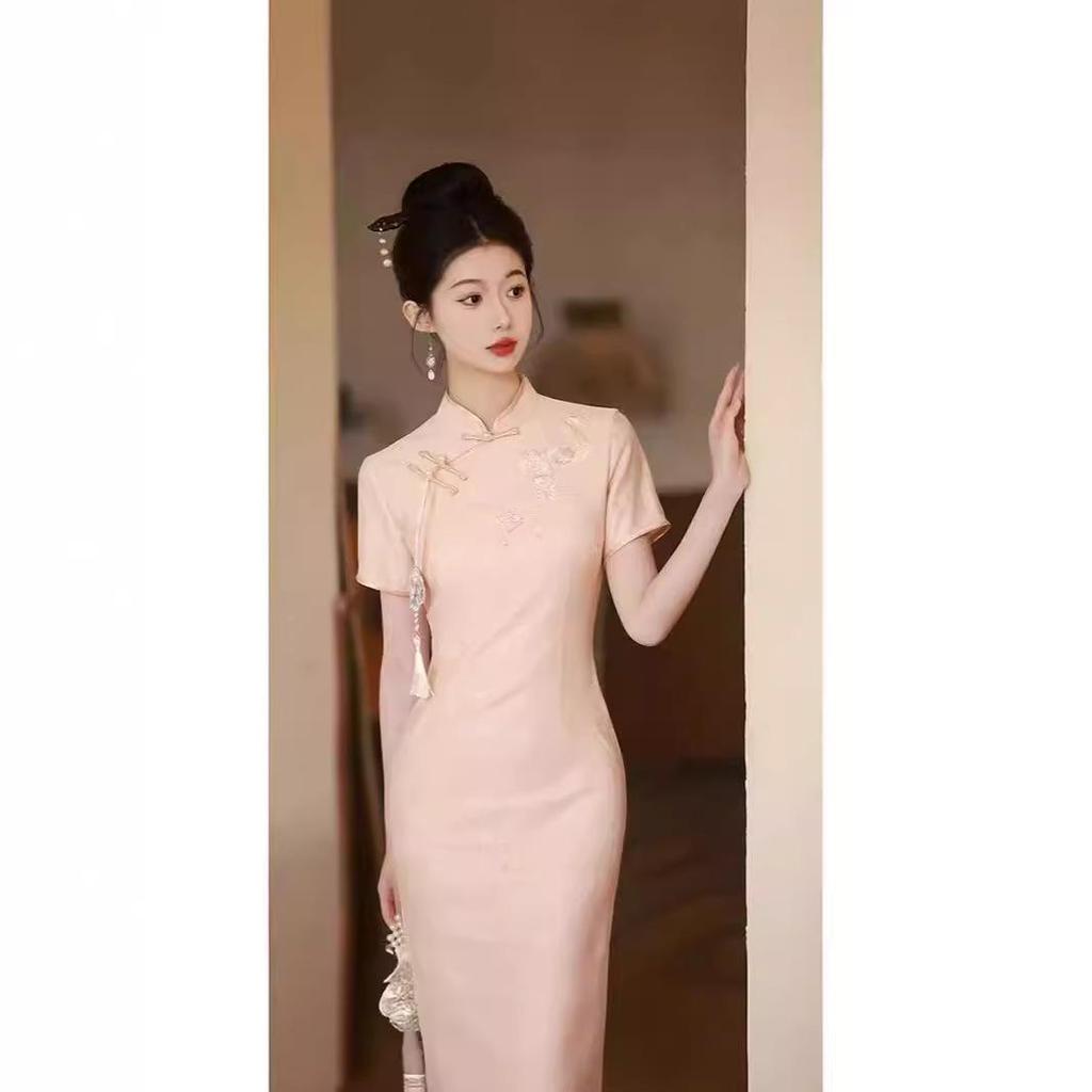 2025 Pink Petite Summer Cheongsam: Modern Chinese Engagement Dress for Young Girls