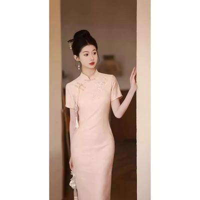 2025 Pink Petite Summer Cheongsam: Modern Chinese Engagement Dress for Young Girls