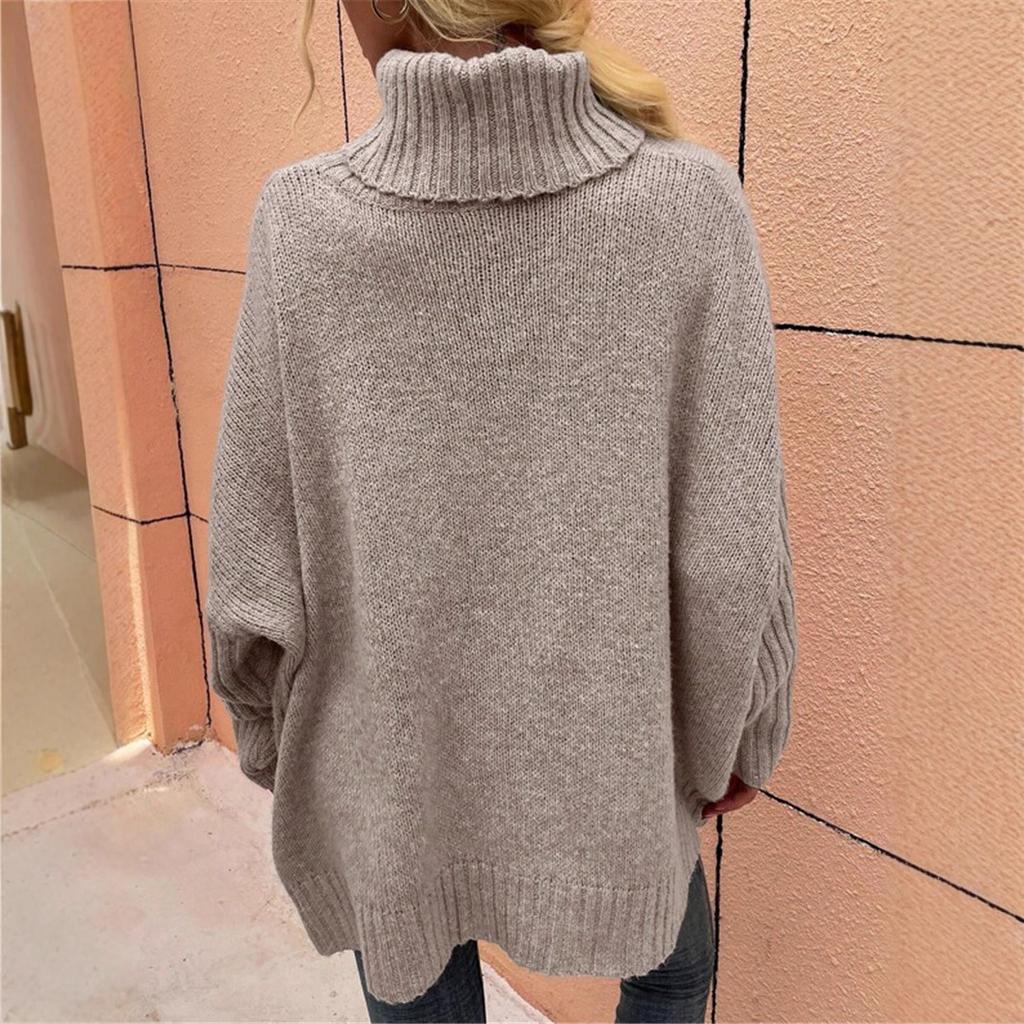 Fashion Women Winter Knitted Cloak Turtleneck Streetwear Sweater Ladies Casual Loose Bat Sleeve Knit Pullover