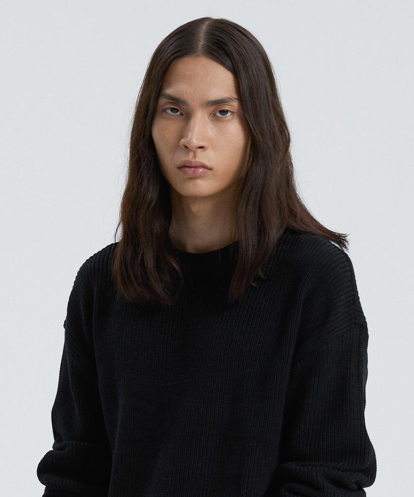 KNITTED Soft Cotton Drop Shoulder Waffle Knit Black