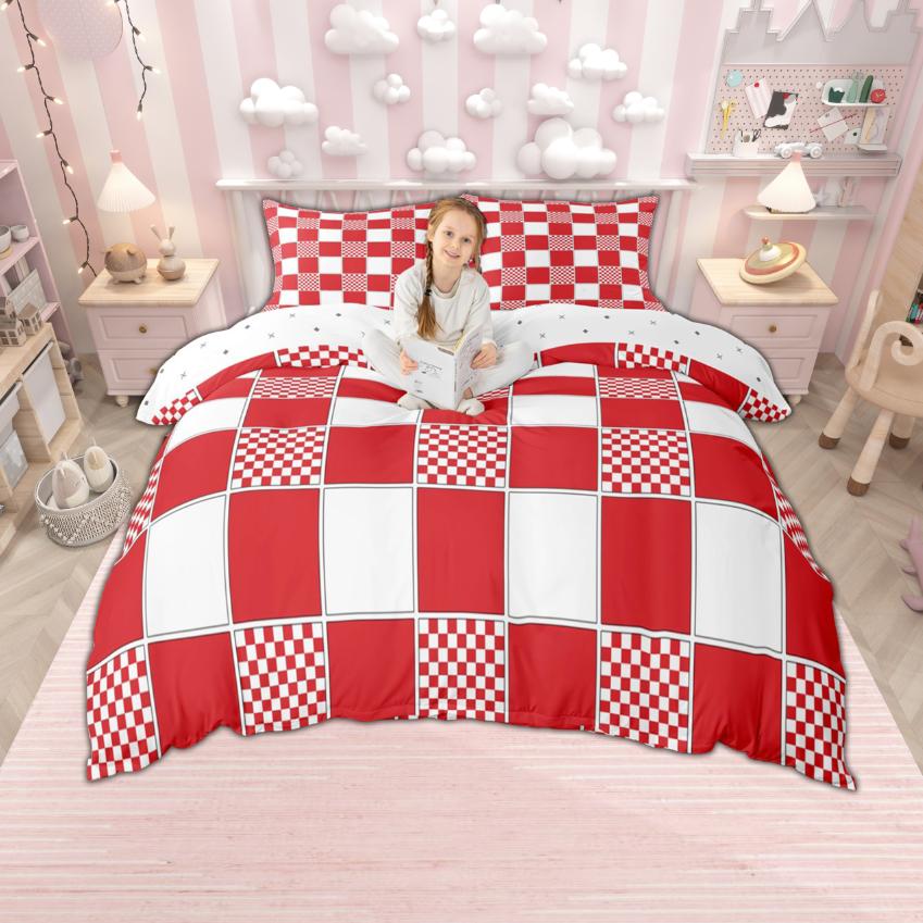 Homewish Geometric Checkered Duvet Cover Set, Reversible Quilt Cover Set, Grid Buffalo Plaid Bedding Set
