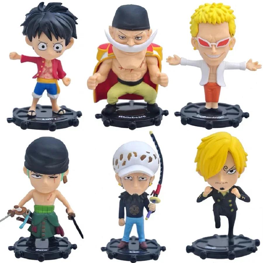6pcs A B Anime One Piece Q Edition Luffy Ace Choba Handheld Ornament Anime Peripheral Doll Model Desktop Ornament Decoration