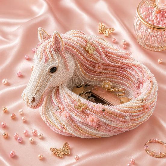 Beaded Horse Kit, DIY 3D Beaded Animal Tray Craft Kit with Colorful Horse Beads, Jewelry Organizer for Keys Coins Storage And Decorative Home Accent