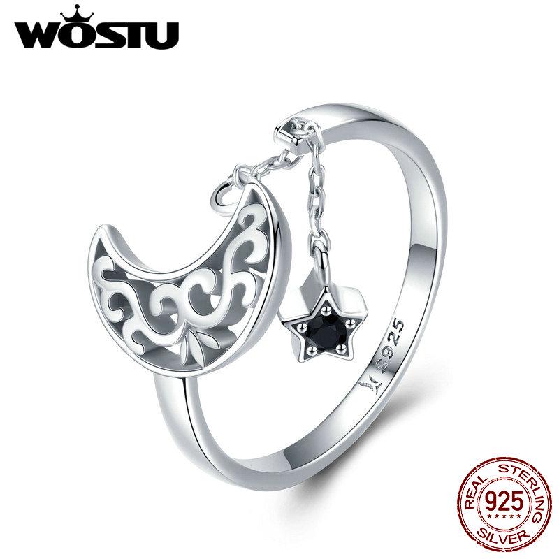 WOSTU Authentic 100% 925 Sterling Silver Moon Stars Rings For Women Original Luxury Ring Fashion Classic Jewelry Gift CQR479