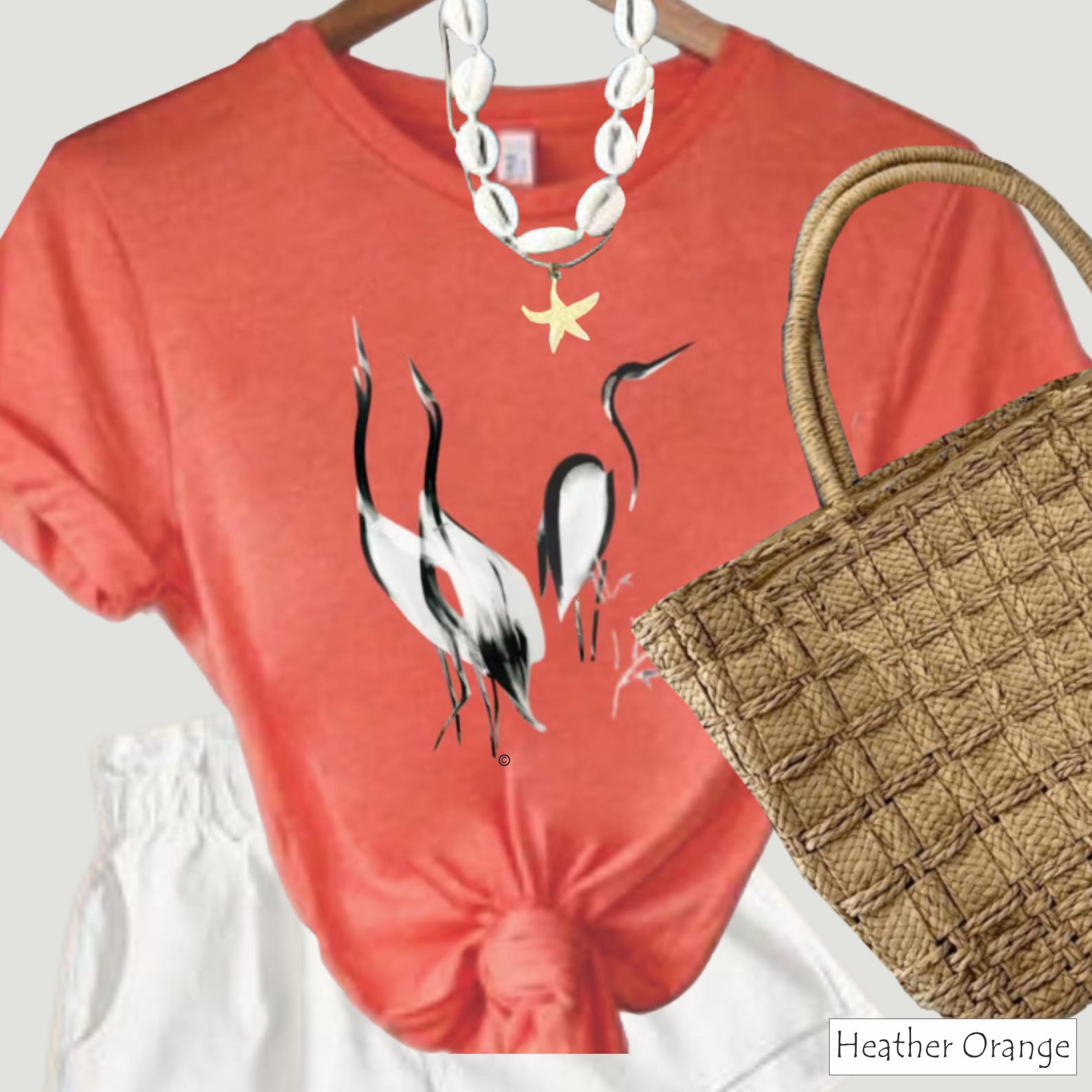 Three Cranes Graphic T-Shirt: Zen Bird Print Tee 3XL