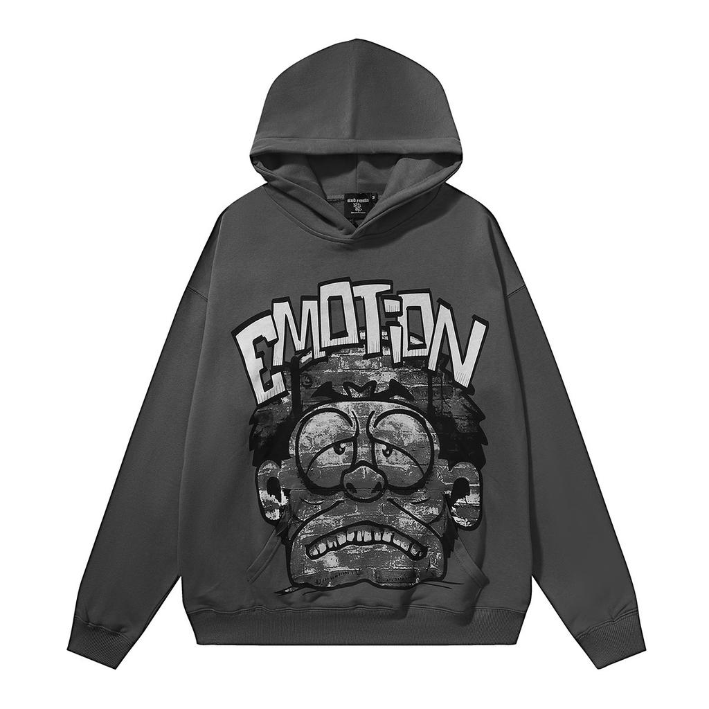 Cross-border trendy brand MIXED & EMOTION ironed diamond letter pattern pullover hooded sweater men's and women's cardigan jacket