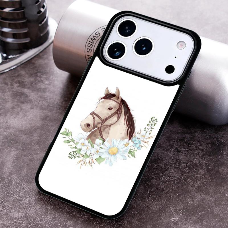 Horse Watercolor Flowers Phone Case for iPhone 17 16 15 Pro Max Air 14 13 12 11 Plus Shockproof Cover