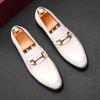 Novedad Zapatos de Vestir de Boda para Hombre con Botón de Metal Blanco Negro Zapatos Planos Casuales para Hombre Mocasines para Regreso a Casa Baile Zapatillas Hombre