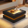 Mesa de Café de 70*70*35cm con Tablero de Cristal, Luces LED, 3 Cajones, Alto Brillo, Mesa Auxiliar/de Sofá, Adecuada para Habitaciones Pequeñas, Negra
