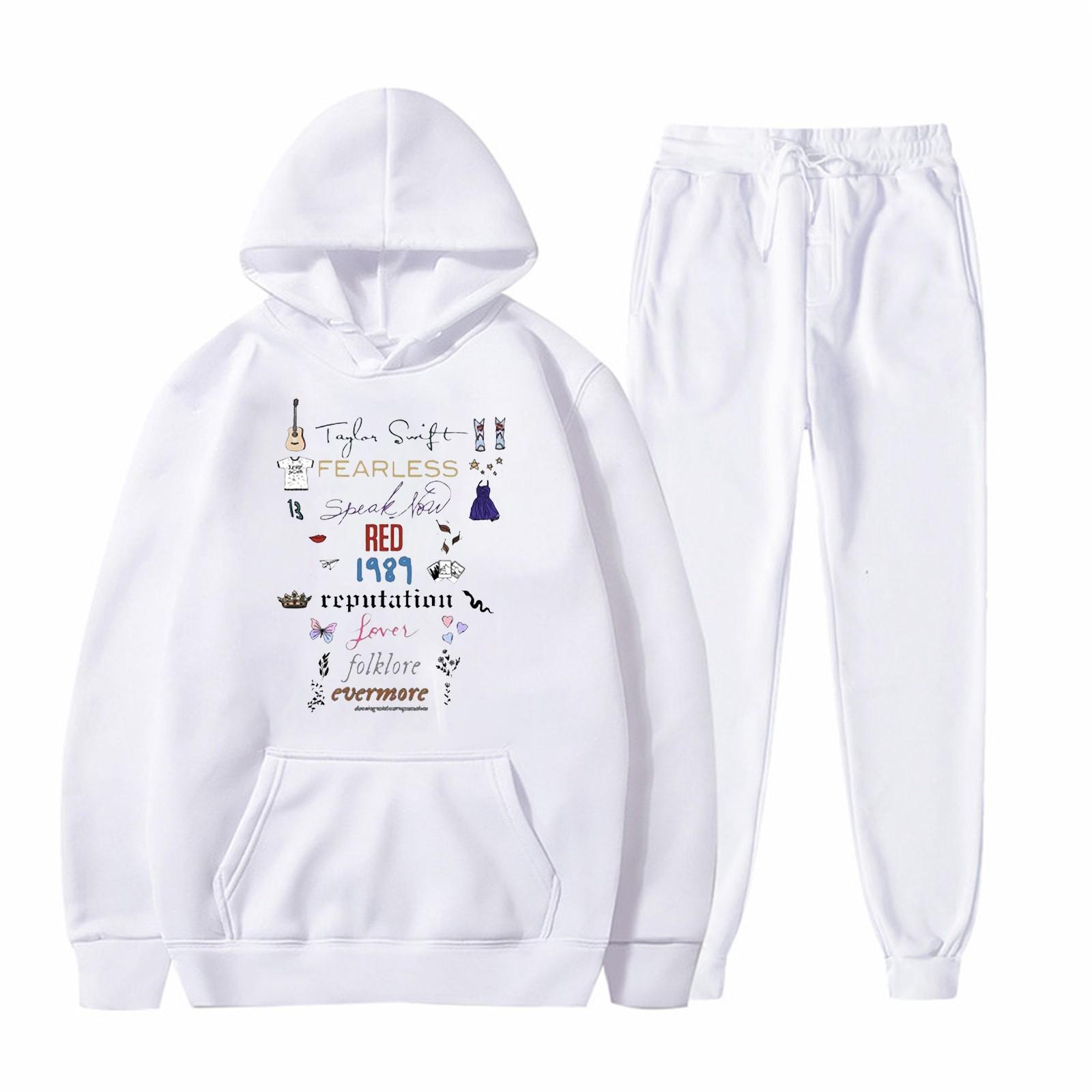 

Женская модная толстовка с капюшоном и длинными рукавами, комплект из двух предметов для бега с принтом S белый