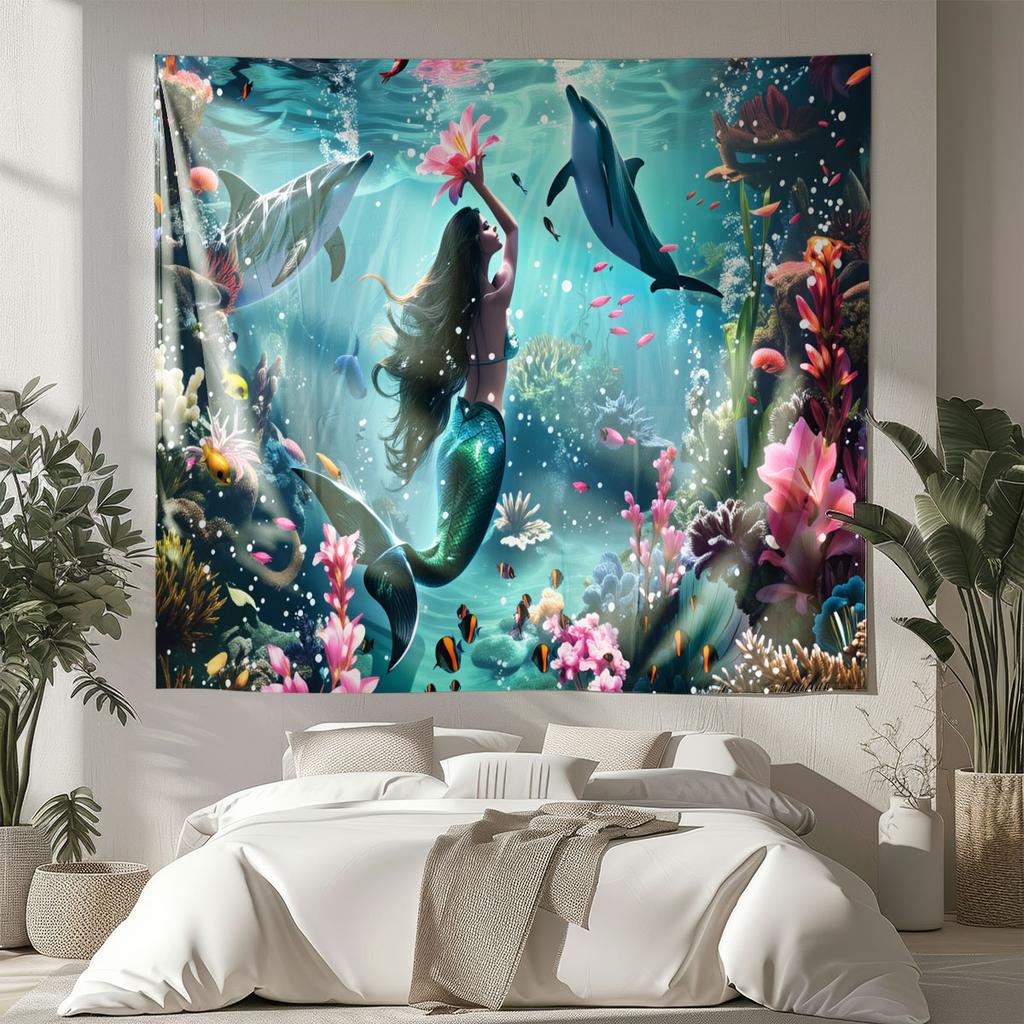 1Pc Beautiful Ocean Dolphin Biological Printing Tapestry Living Room Background Wall Art Decoration Multi Size Space Pendant