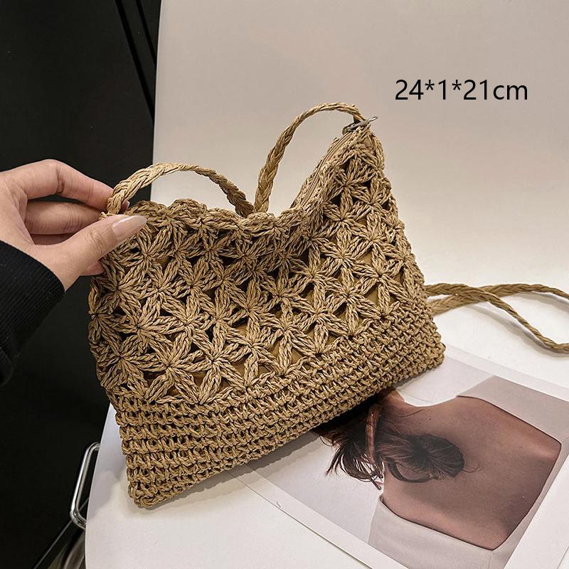 Fashi Straw Beach Basket Bag Women Rattan Shoulder Bag Large Capacity Hand-made Woven Handbag Female Purse Totes