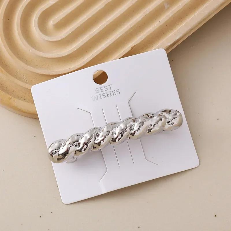 

Металлическая изогнутая пружинная шпилька золотого и серебряного цвета, металлические заколки для волос с пряжкой в виде хвостика для женщин и девочек, аксессуары для волос на затылке и голове