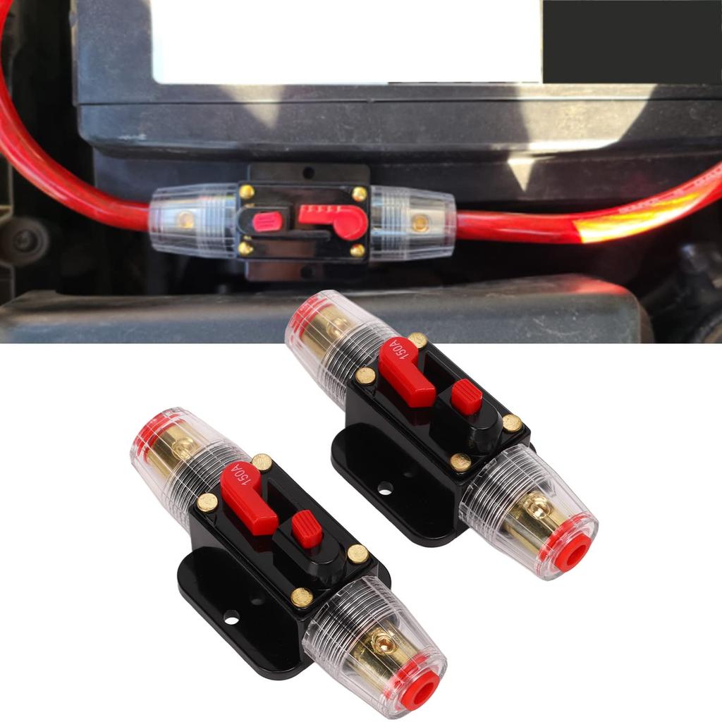 12 24V Inline Circuit Breaker, Lugs with Manual Reset Fuse Holder, Heat Shrink