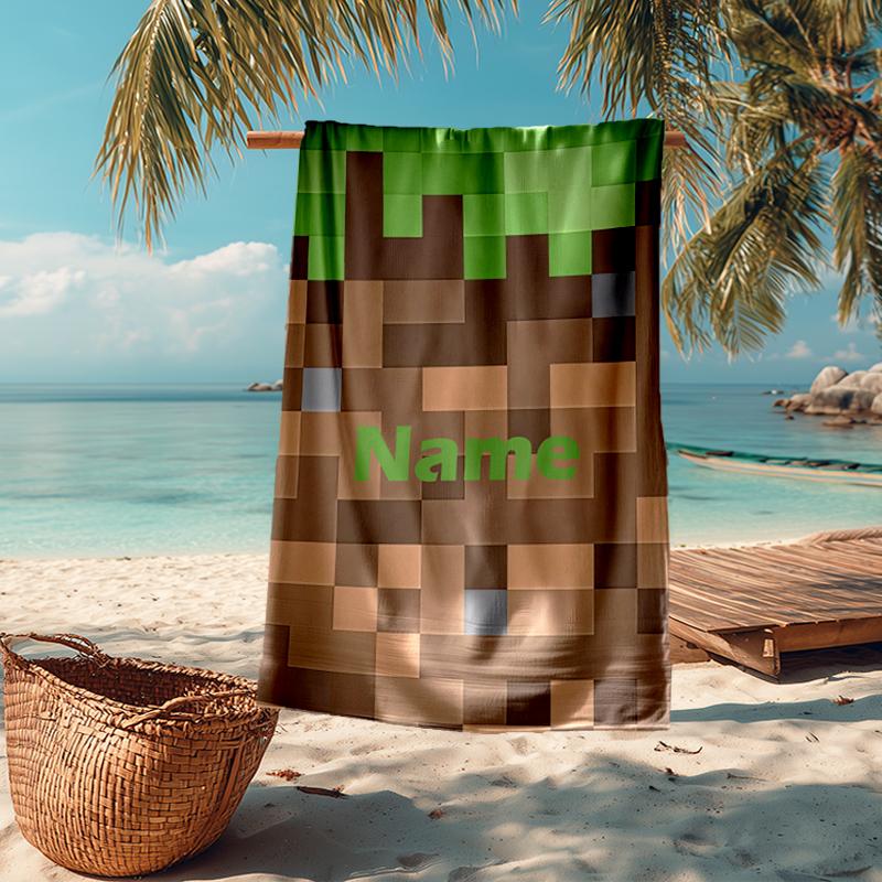 Custom Name Ultra-Soft Beach Towel with Minecraft Theme,Ideal for Pool - Camping, Diving - Perfect Travel Essential, Vibrant Beach Towel.