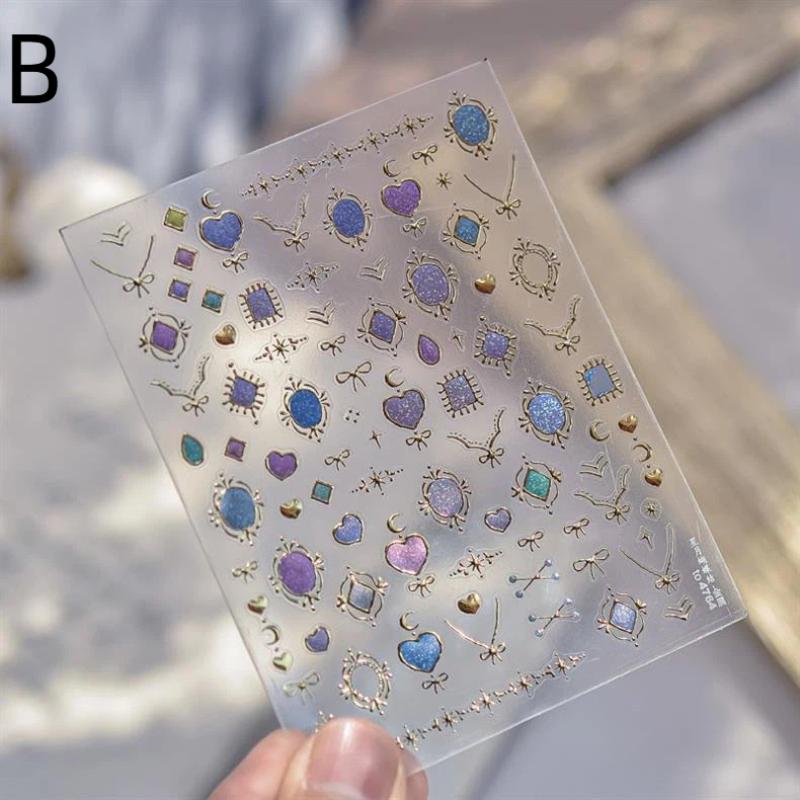 Colorful Geometric Gem Water Drop Heart Bowknot Moon Star Butterfly Line Retro Self Adhesive Nail Art Stickers Manicure Decals