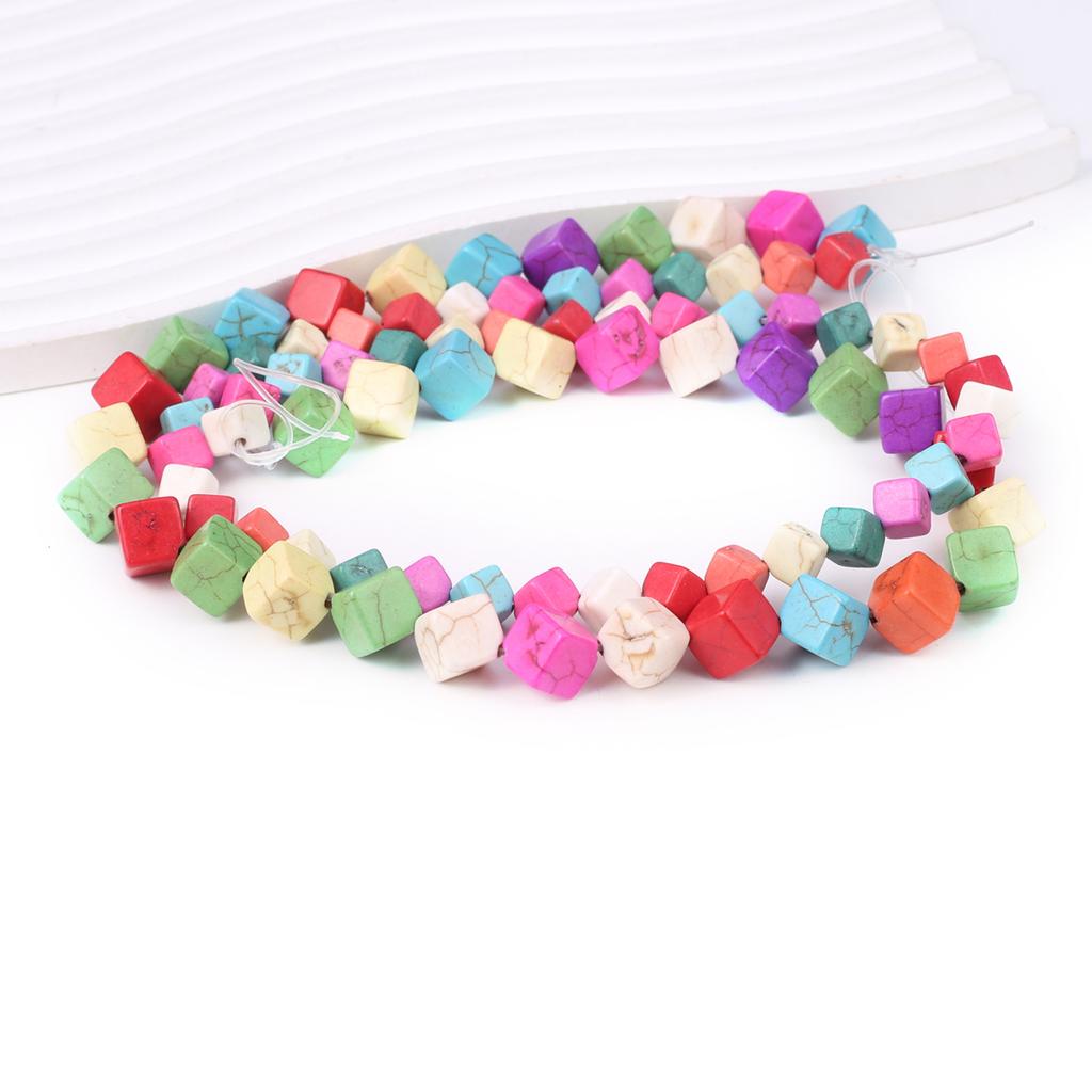 1 Strang Reiki-Heilenergie-Natursteinperlen, quadratisch, bunt, türkis, lose Abstandsperlen für DIY-Weihnachtsaccessoires, Schmuckherstellung, Perlen, 38 cm