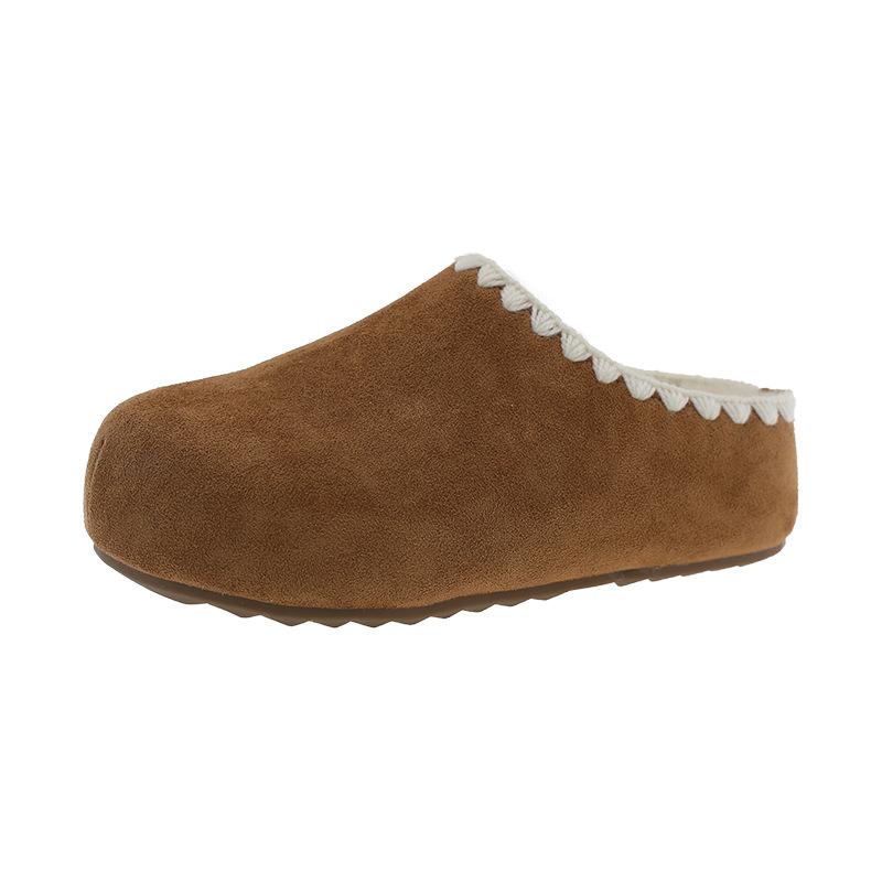 Inner Heightening Bag Head Woven Half Slippers Women 2025 Autumn and Winter Piled Thickened Warm One Pedal Birken Lazy Shoes Women