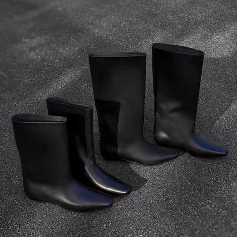 Fashion Designer 2025 New Women High Boots Flats Square Toe Leather Shoes Elegant Winter Mid Calf Boots Brand Party Woman Knight's Botas