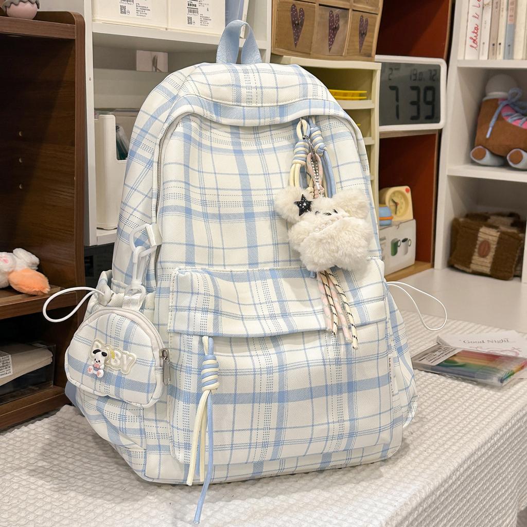 Schultasche Schultasche Mittelschule Mädchen Japanisch ins Retro Karomuster Studenten Einfach und vielseitig Koreanische Version High School Rucksack Damen