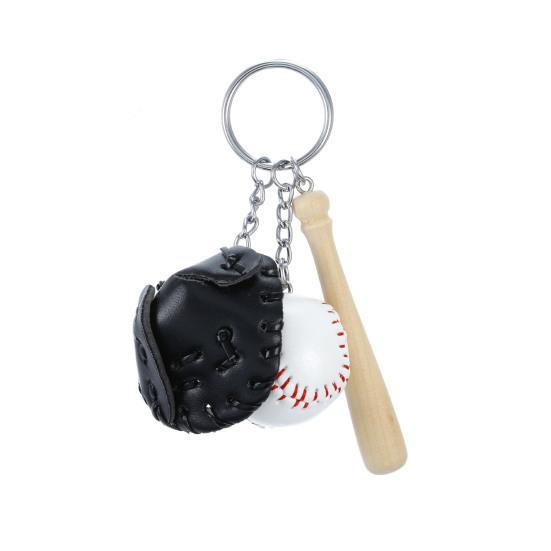 Baseball Keychain Pendant Zinc-Iron Alloy Wood Faux Leather Baseball Bat Cap Team Gift Baseball Fan Accessory