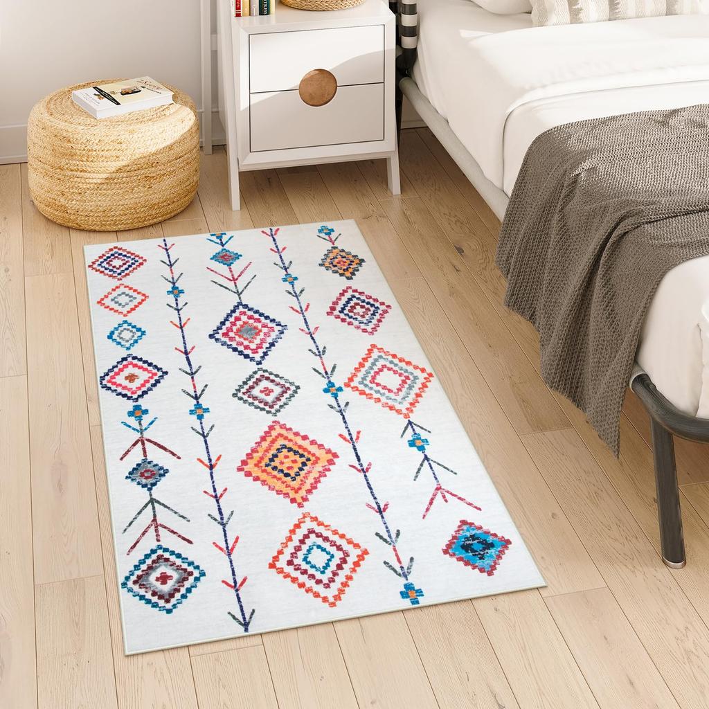 HAOCOO Rug, 90x150cm, Washable, Approximately 1 Tatami Mat, Ethnic Style, Traditional Pattern, Compatible with Heated Carpets, Non-Slip, Floor Protect