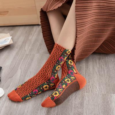 1 Paar Damen Cartoon Blume Lange Socken Bonbonfarbe Herbstsocken Hautfreundlich Bequem und Atmungsaktiv Reine Baumwolle für Damen