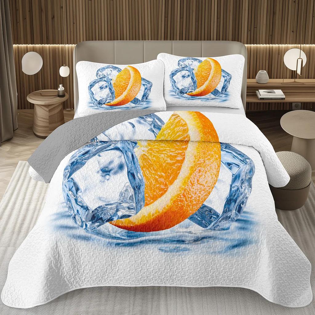 Lemon Orange Bedspread 2/3pcs Twin Full Queen King Quilted Coverlet Set Summer Tropical Fruit Bedding Set For Girl Teen Bedroom