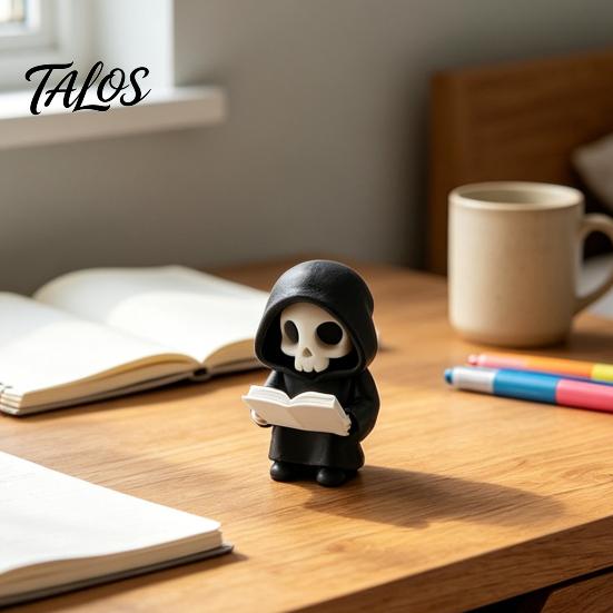 Miniature Horror Decoration Dark Style Halloween Ornament, Mini 3D Printed Hooded Skull Compact Desk Exquisite Details Sculpture, for Bookshelf Decor