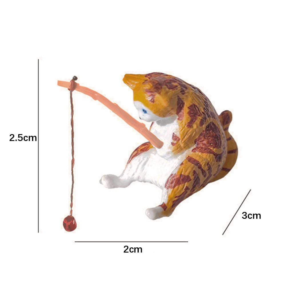 1/5pcs Cute Fishing Cat Ornaments Resin Fish Landscaping Mini Statue Cartoon Figurine Miniatures DIY Handcraft Home Decorations