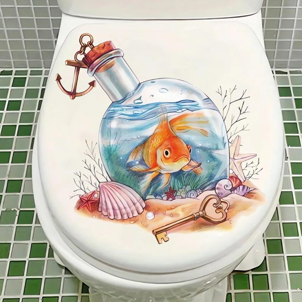 Cute Cartoon Marine Life Toilet Sticker PVC Sticker Toilet Wall Sticker DIY Self-adhesive Waterproof Bathroom Decoration