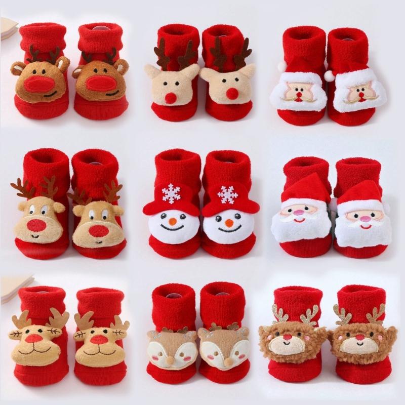 Terry Socks for Infants 0-12 Months Christmas Pattern Warm Cotton Socks Warm & Protective Socks for Indoor & Outdoor Use