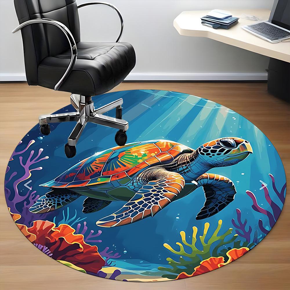 1pc Sea Turtle Chair Carpet for Office Non-Slip, Machine Washable Rug for Office, Room - Holiday Decor, Machine Made Yy251016142
