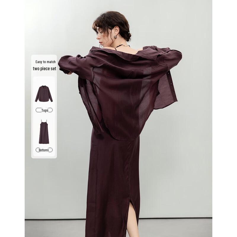 Women s Lyocell Shirt & Skirt Two-Piece Set L баклажана