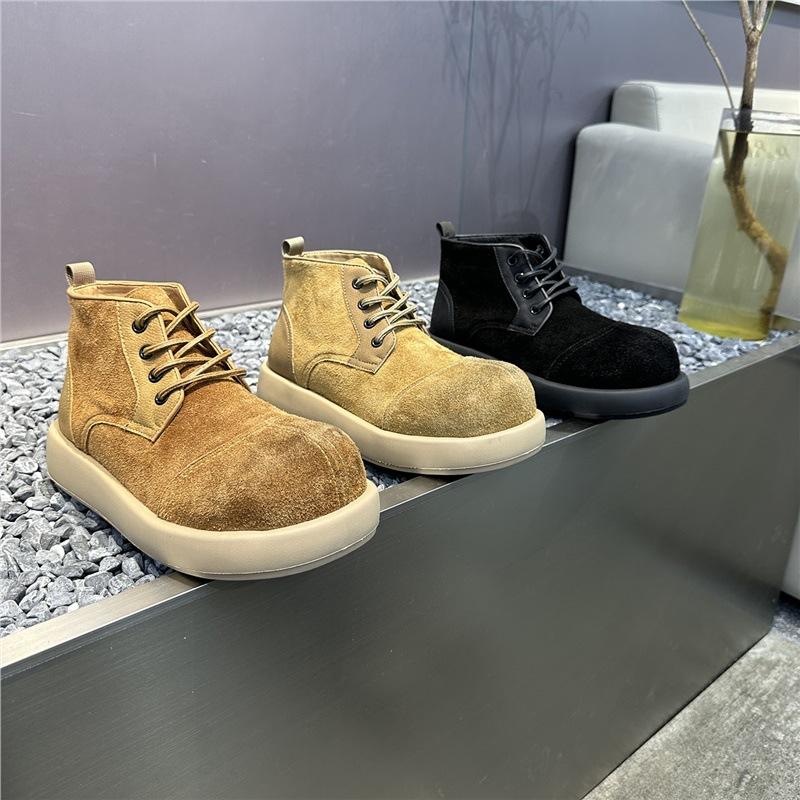 Leather Clown Shoes Winter Velvet Warm High Top Derby Shoes Thick Sole Old Big Head Leather Shoes Flm