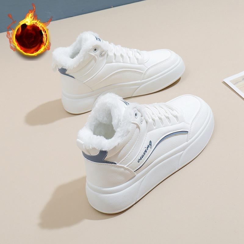 Women's Casual Snow Boots Shoes Anti-Slip Lace-Up Chunky Platform Ankle Booties With Faux Fur Lining Winter Warm High Top Walking Sneakers for Women