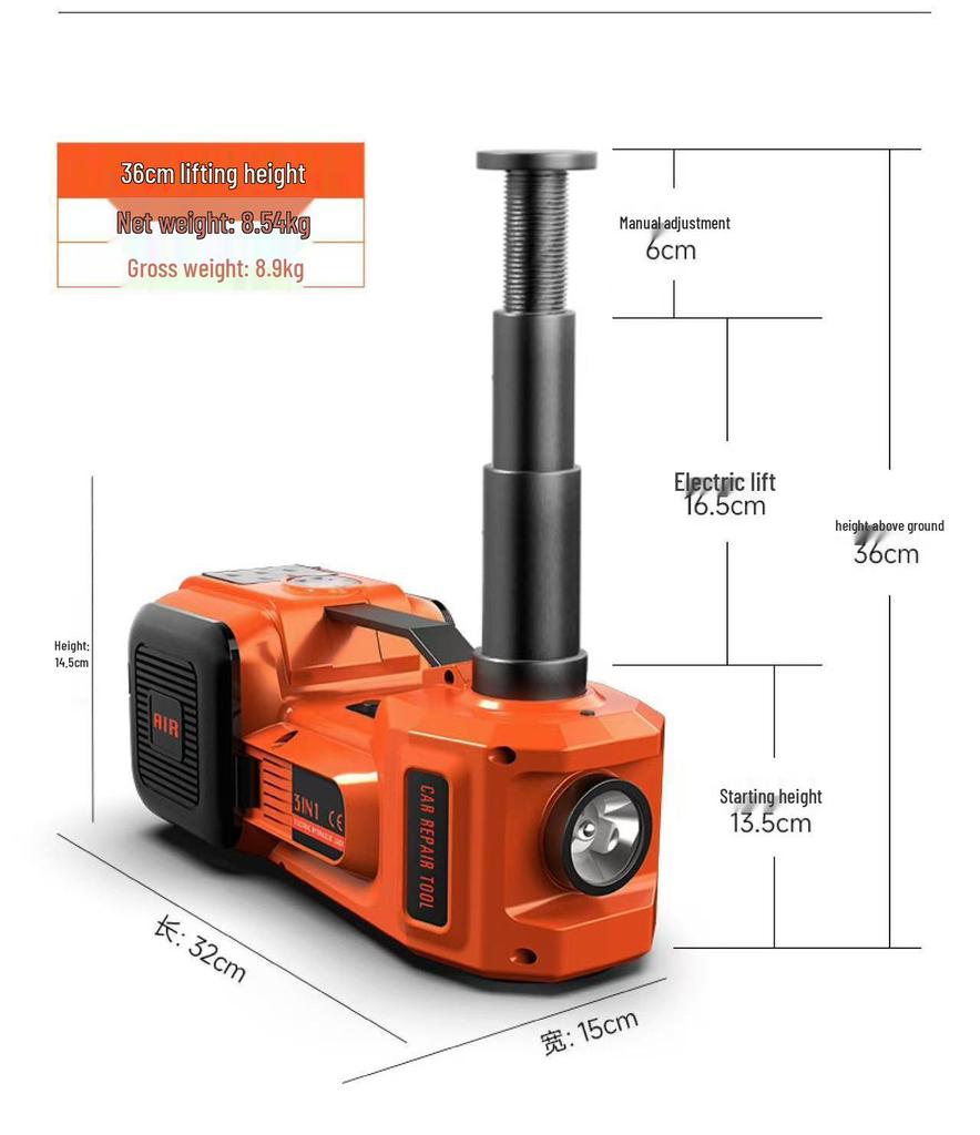 Electric Hydraulic Jack & Wrench with Air Pump for Cars and SUVs